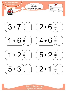 Çocuklar İçin toplam işlemi yaprak testleri 